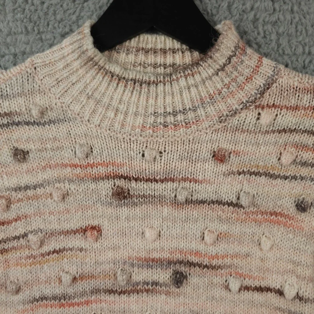 Ann Taylor LOFT Sweater‎ Womens Small Beige Bobble Striped Mock Neck Wool Blend